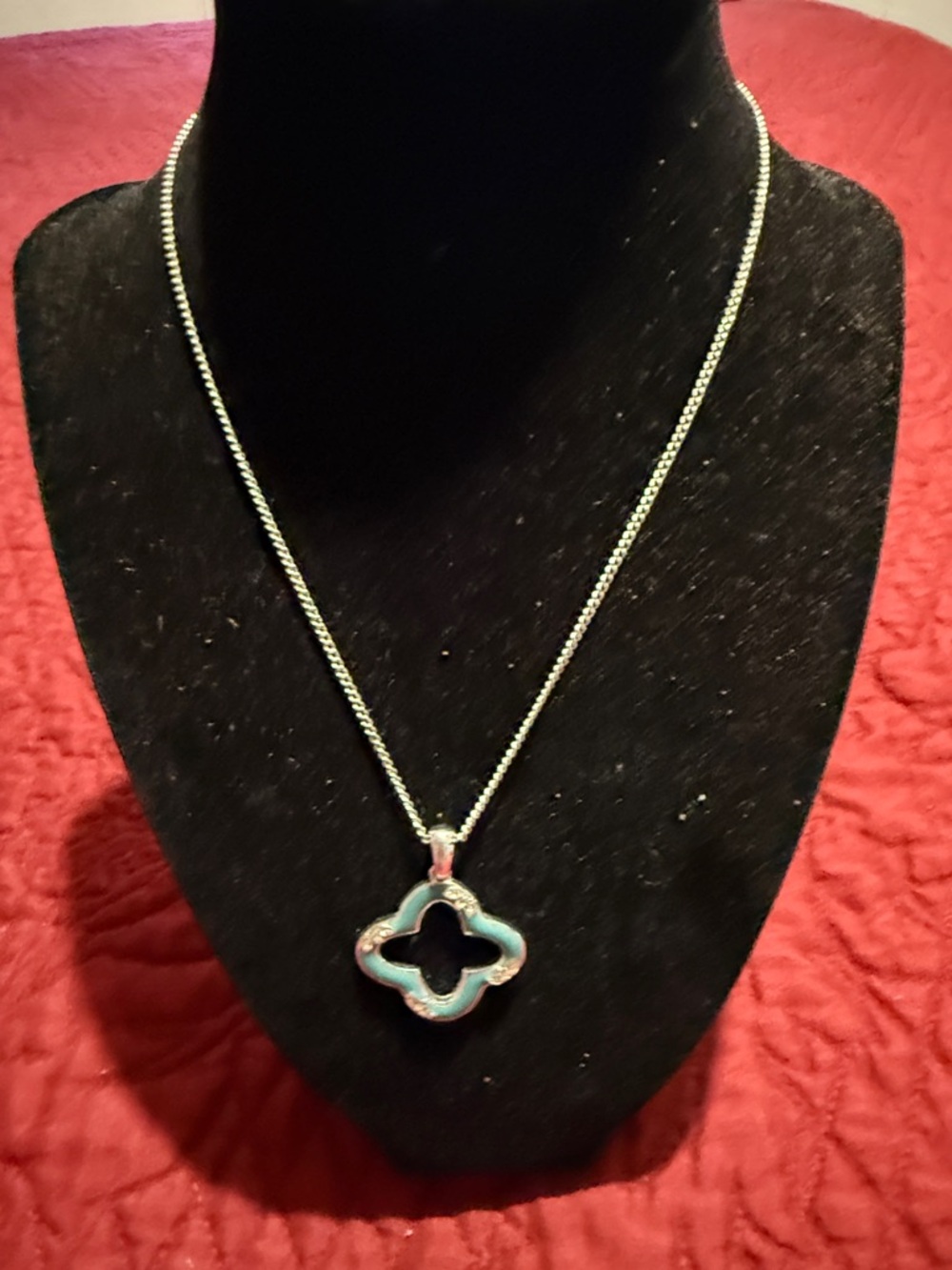 Silver Necklace with Turquoise Clover Pendant - Picture 2 of 6